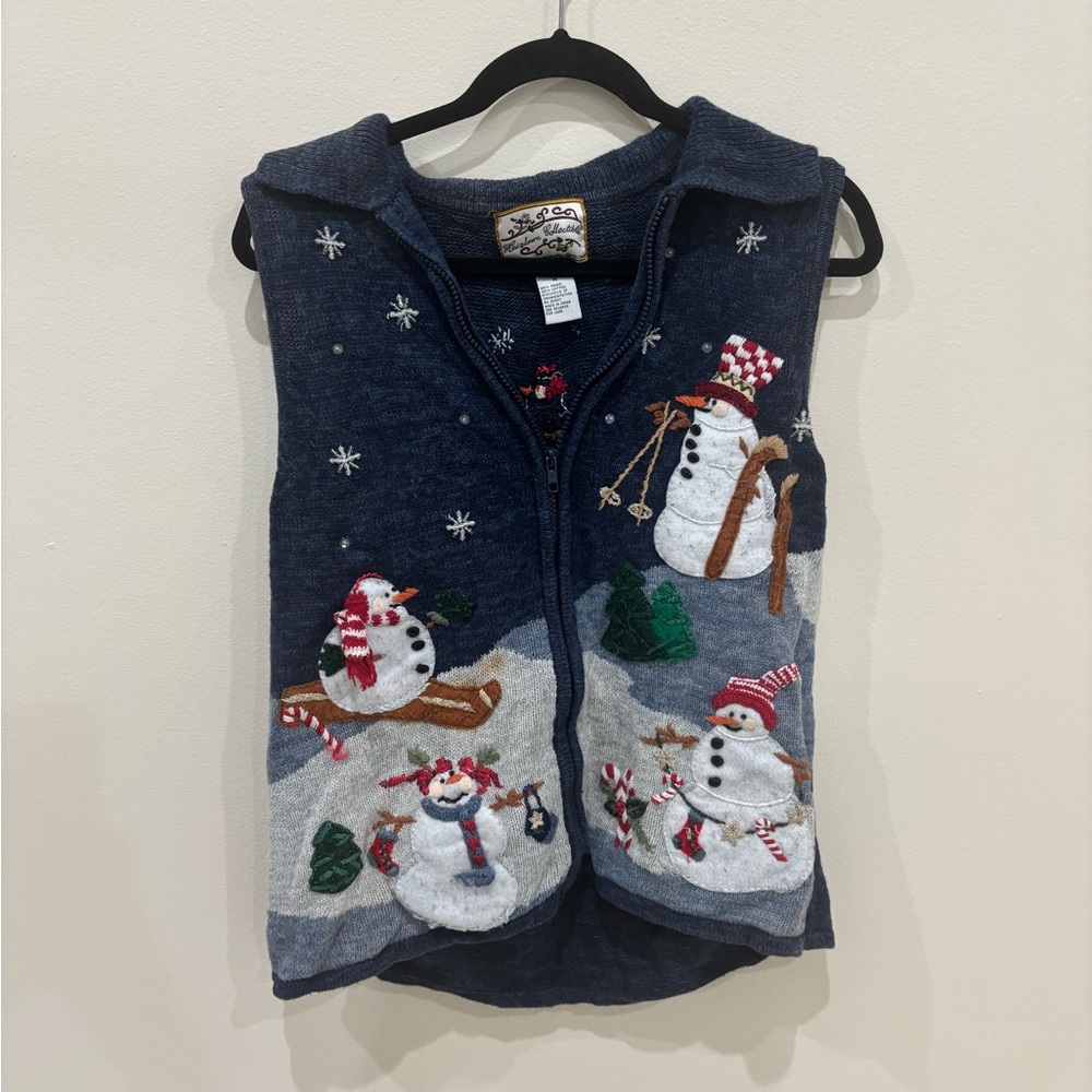 Vintage Snowman Themed Blue Vest